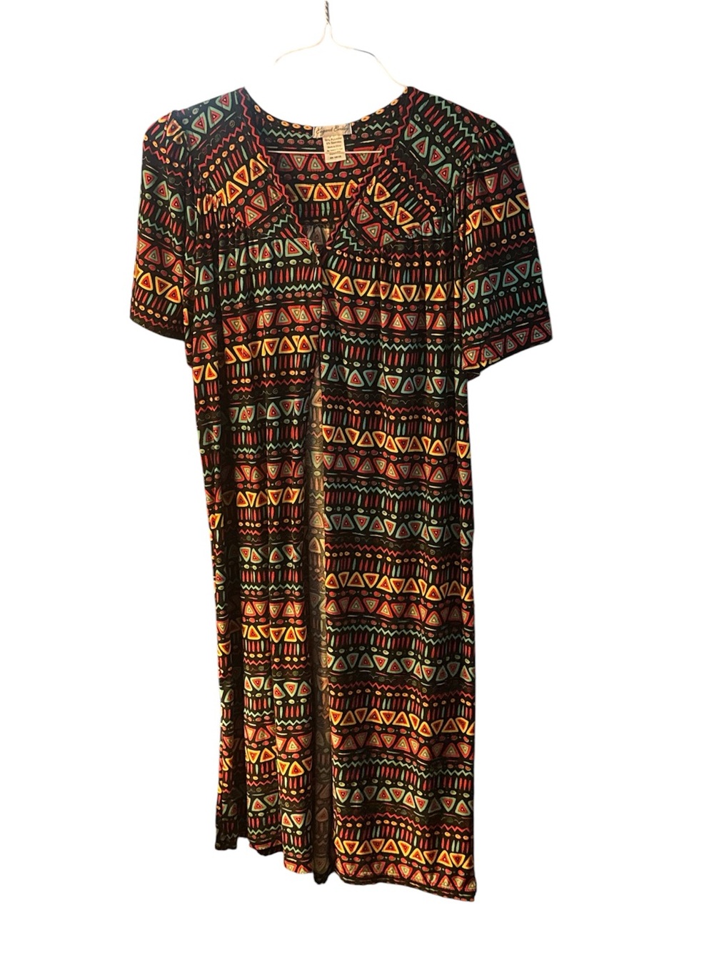 Tribal Print Long Duster in Black with Multicolor Pattern - Picture 7 of 10